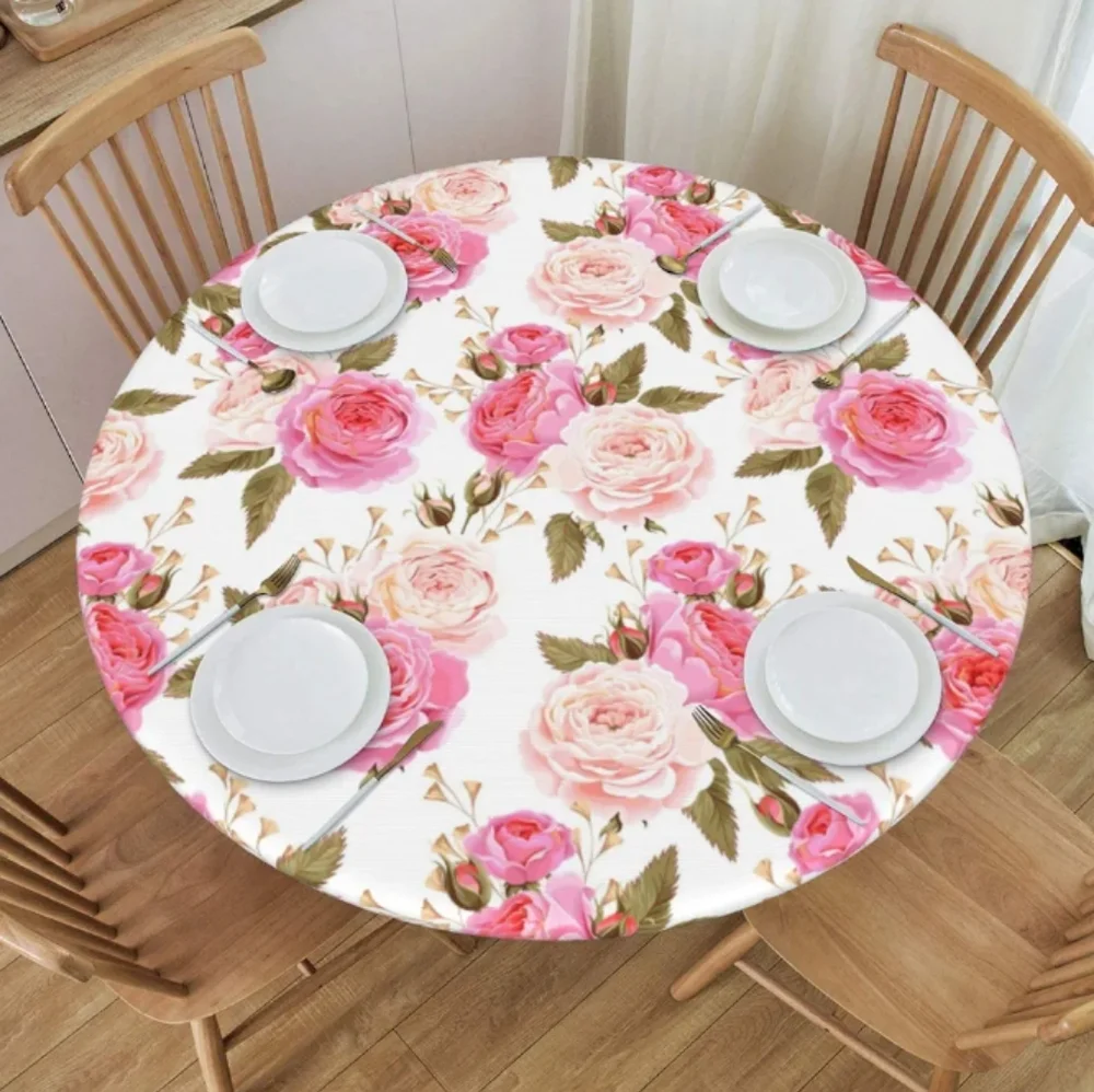 Pink Rose 48 in Round Fitted Table Cloth NWT